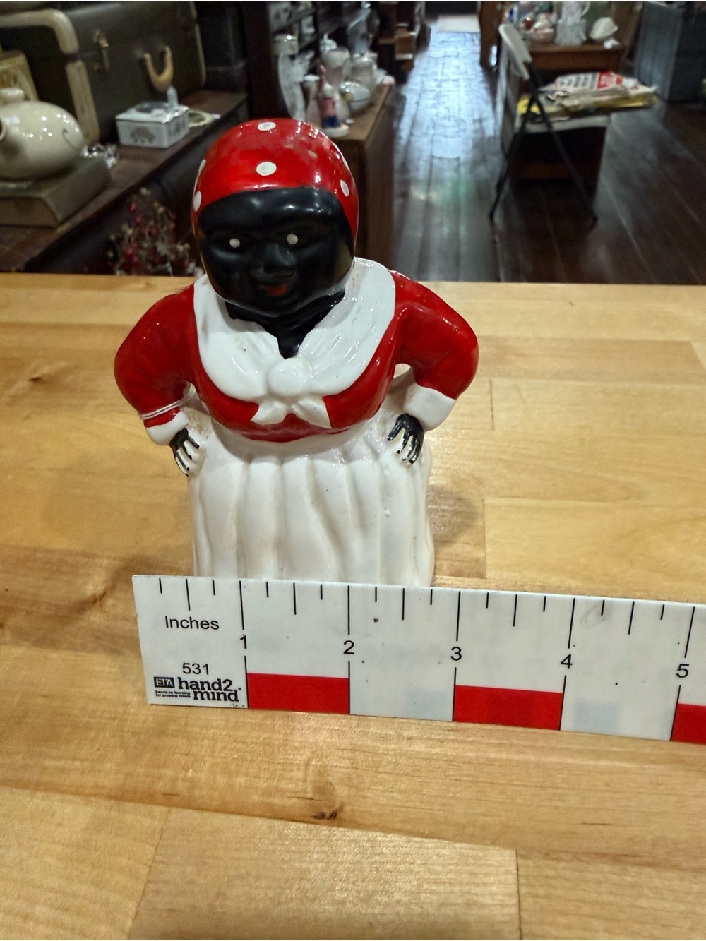 Vintage Red and White Ceramic woman Bell - Picture 7 of 7